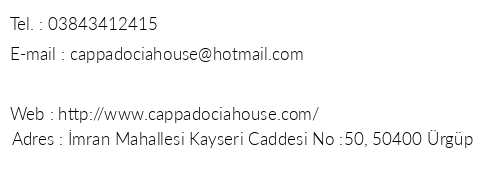 Cappodocia House Otel telefon numaralar, faks, e-mail, posta adresi ve iletiim bilgileri
